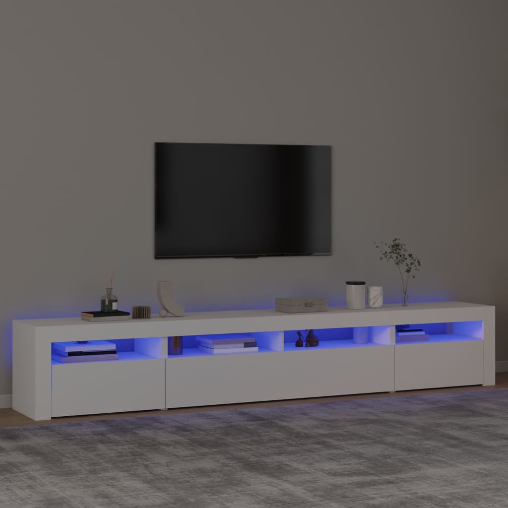 Modern Wooden Large 95 inch TV Tele Stand Unit Cabinet With LED Lights & Storage