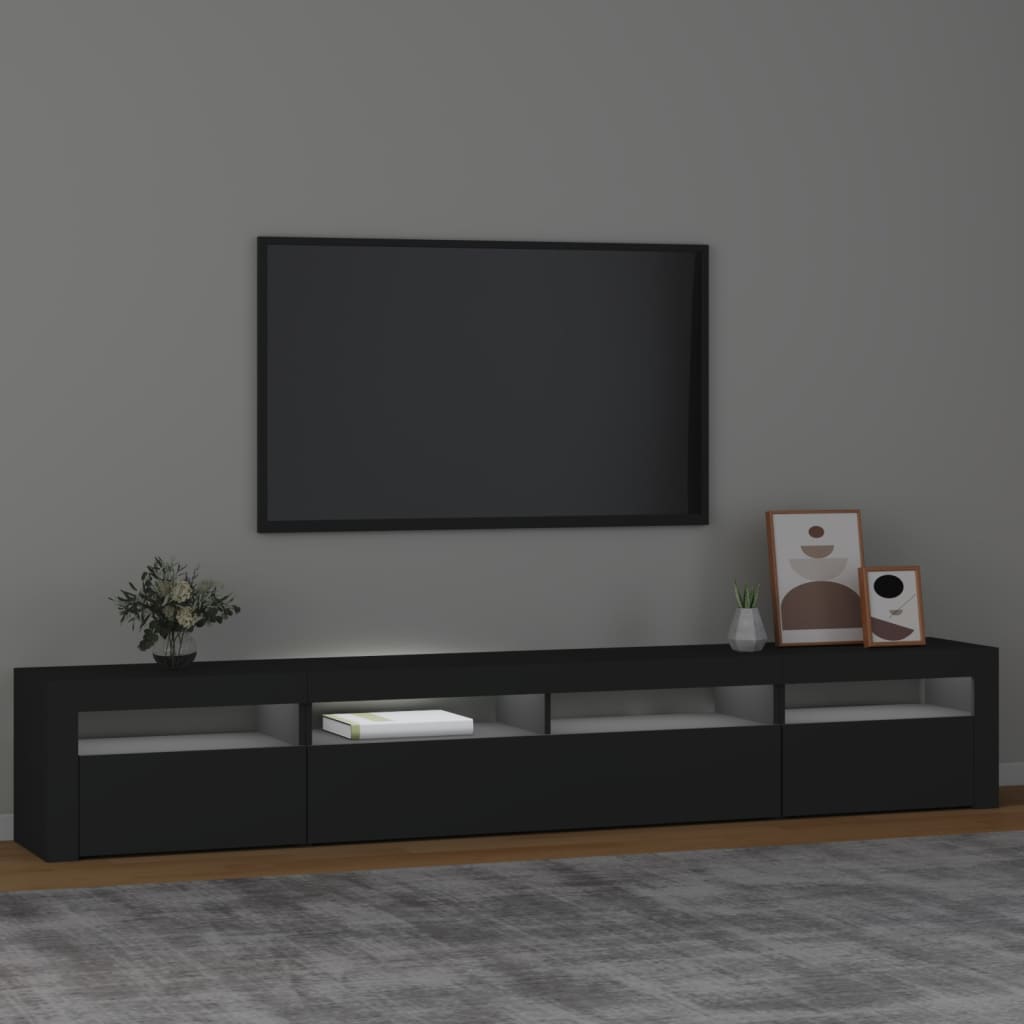 Modern Wooden Large 95 inch TV Tele Stand Unit Cabinet With LED Lights & Storage