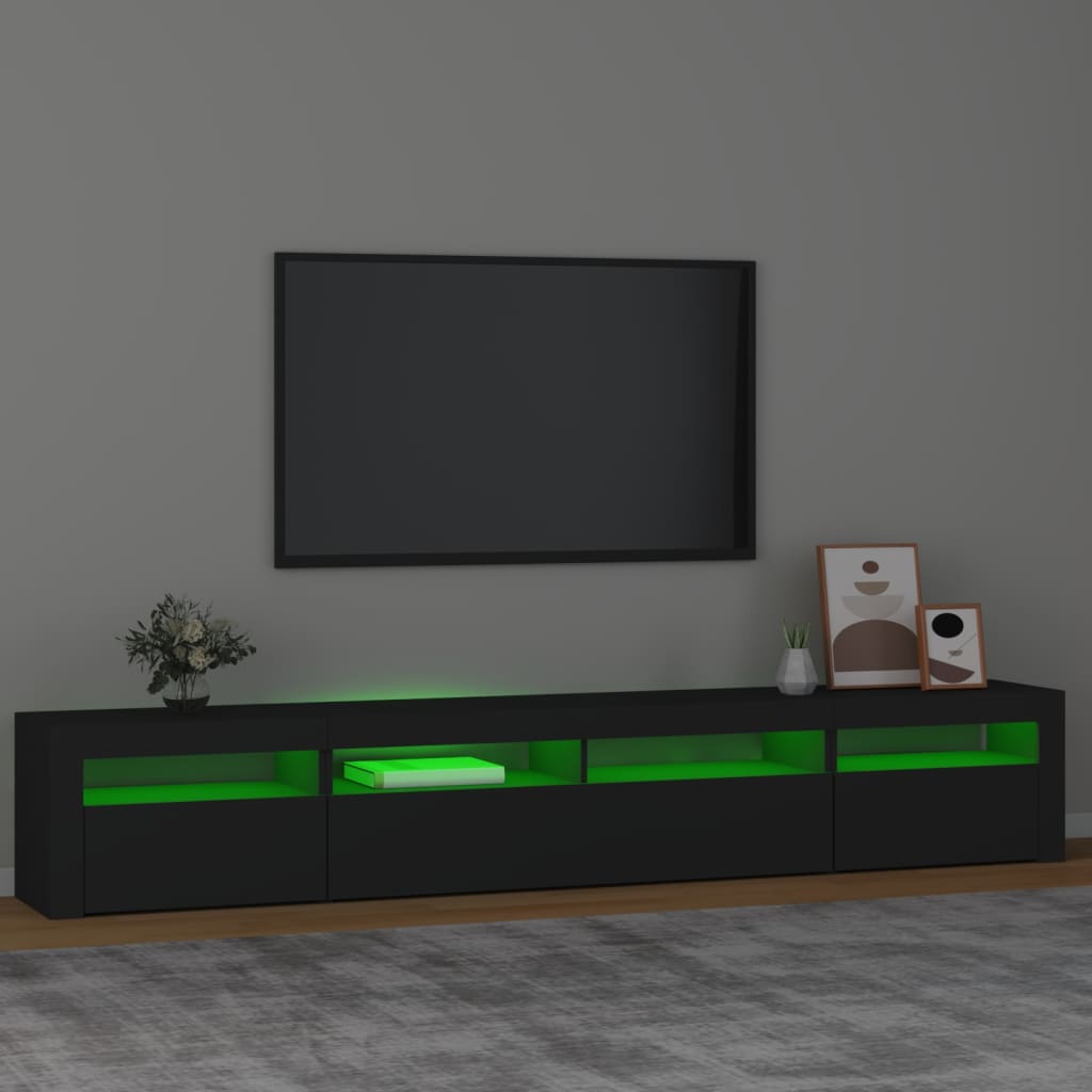 Modern Wooden Large 95 inch TV Tele Stand Unit Cabinet With LED Lights & Storage
