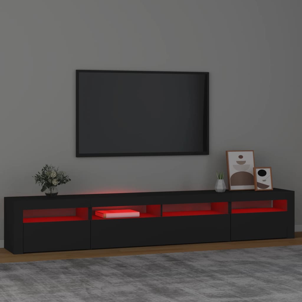 Modern Wooden Large 95 inch TV Tele Stand Unit Cabinet With LED Lights & Storage
