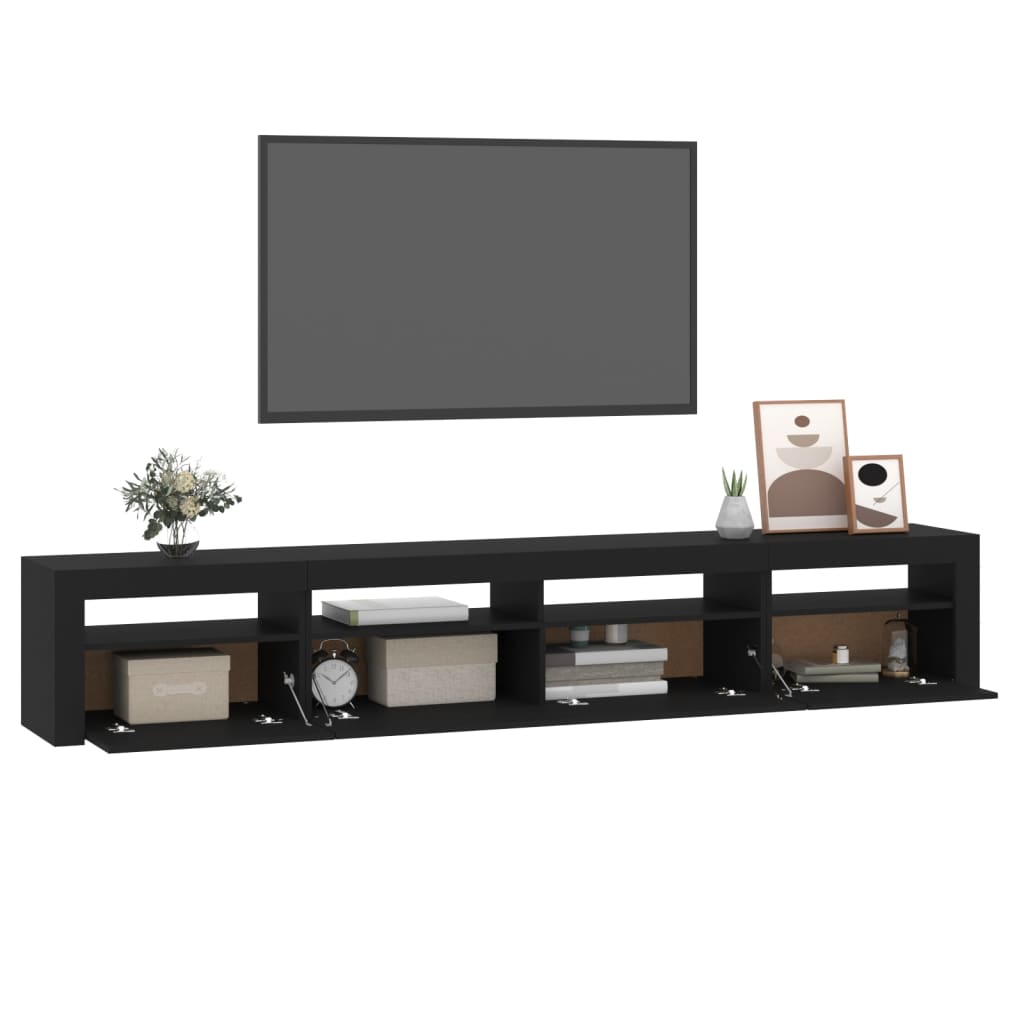 Modern Wooden Large 95 inch TV Tele Stand Unit Cabinet With LED Lights & Storage