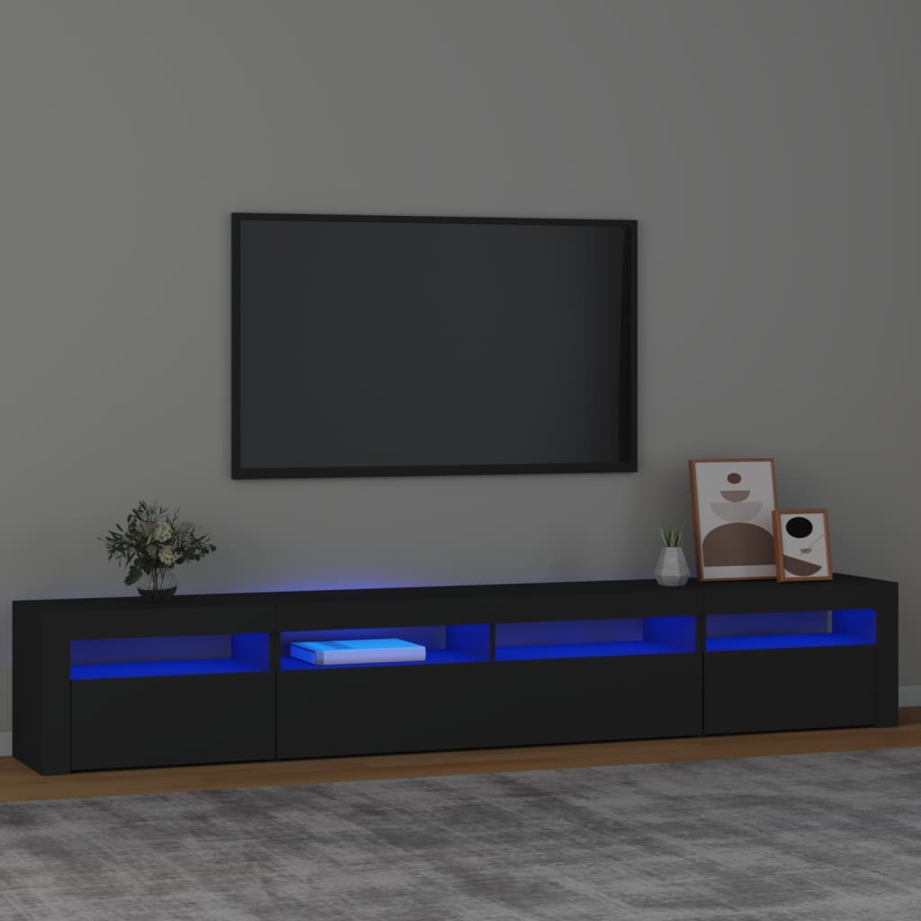 Modern Wooden Large 95 inch TV Tele Stand Unit Cabinet With LED Lights & Storage
