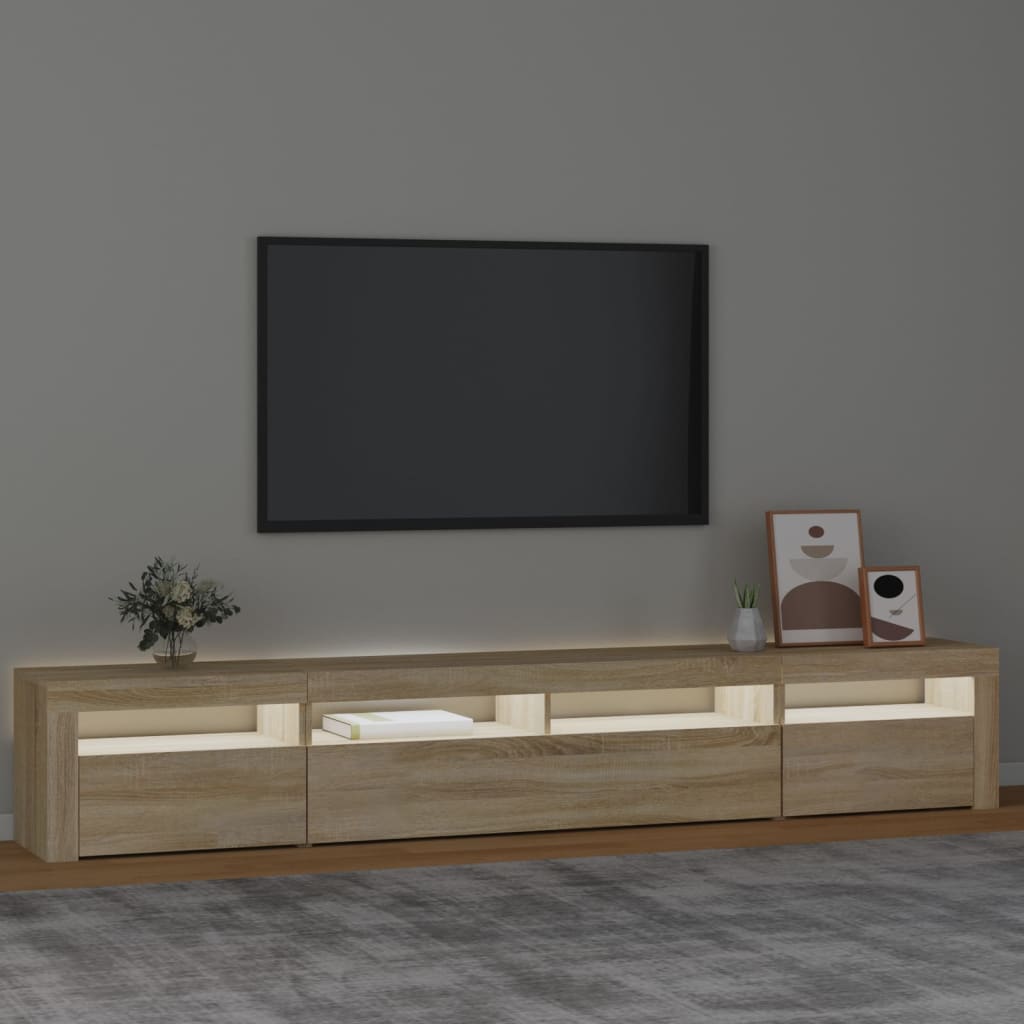 Modern Wooden Large 95 inch TV Tele Stand Unit Cabinet With LED Lights & Storage