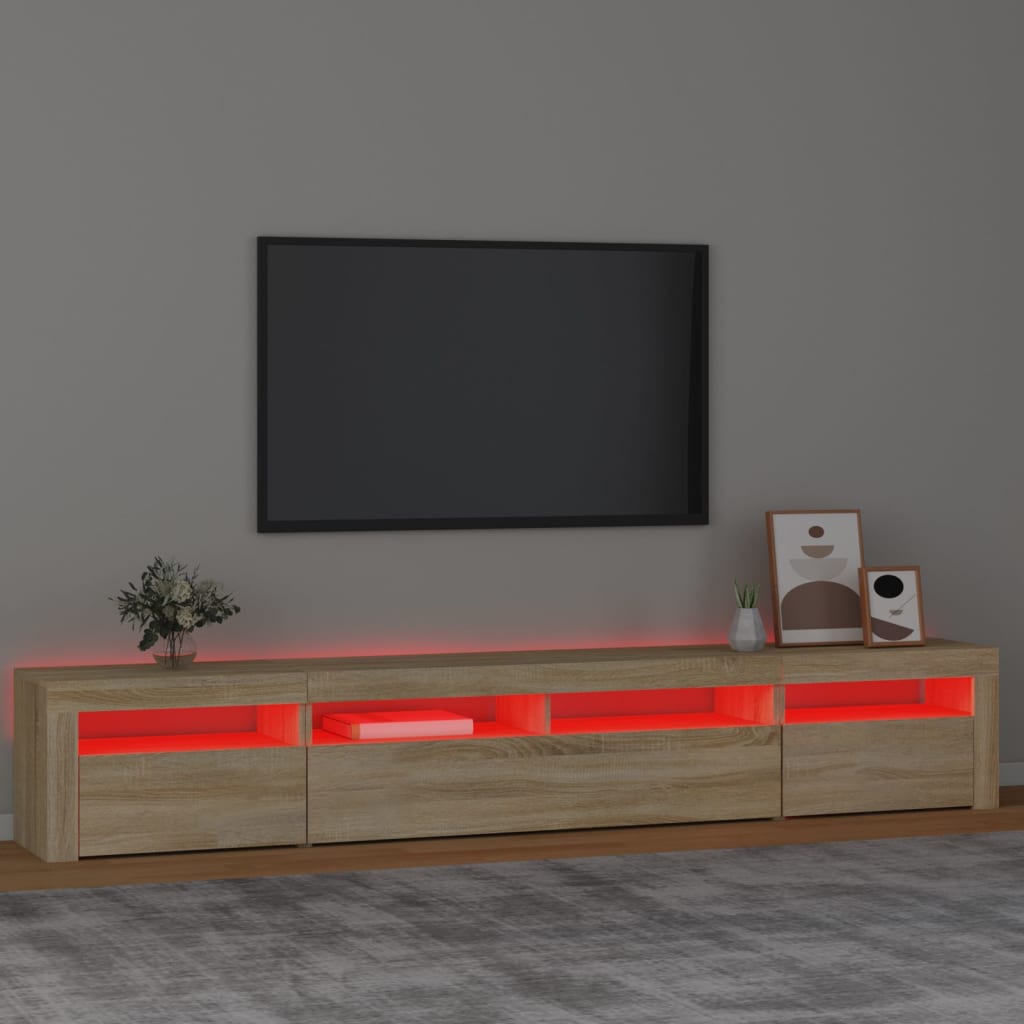 Modern Wooden Large 95 inch TV Tele Stand Unit Cabinet With LED Lights & Storage