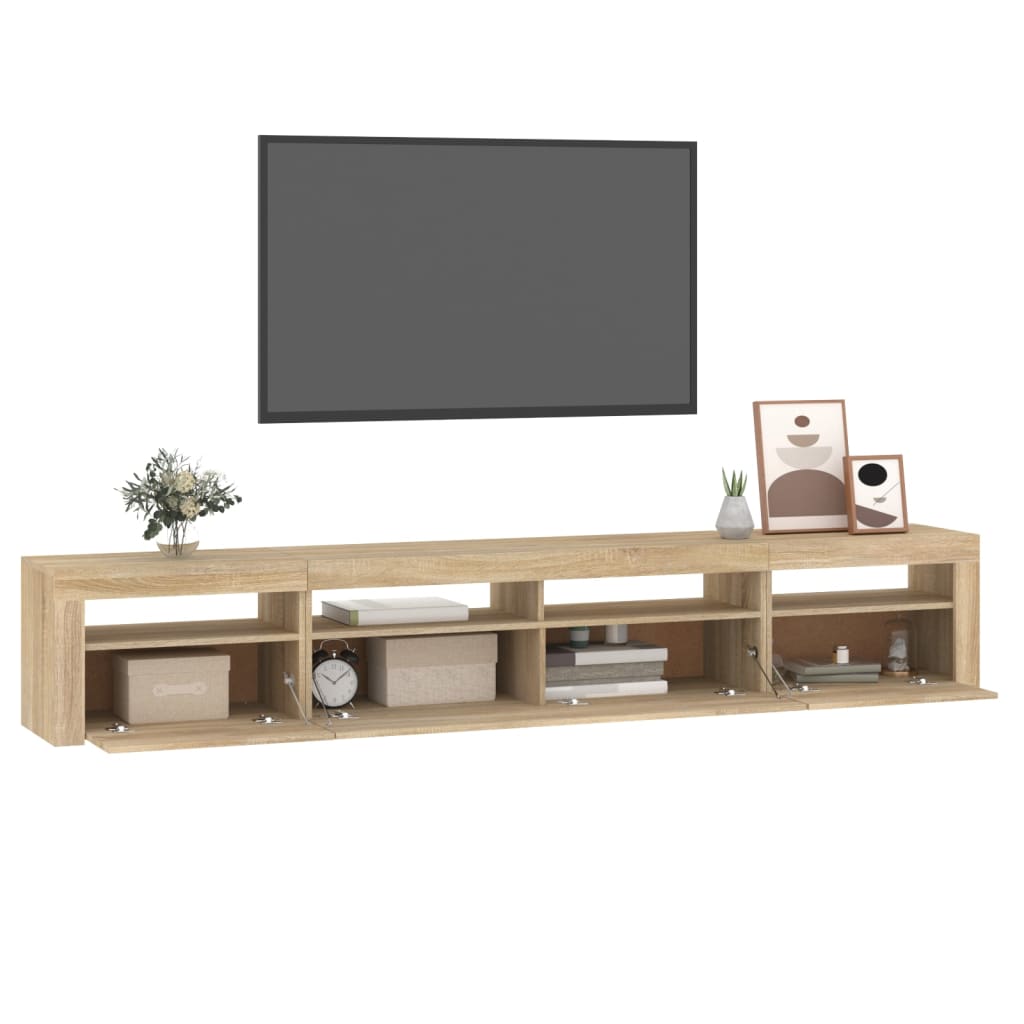 Modern Wooden Large 95 inch TV Tele Stand Unit Cabinet With LED Lights & Storage