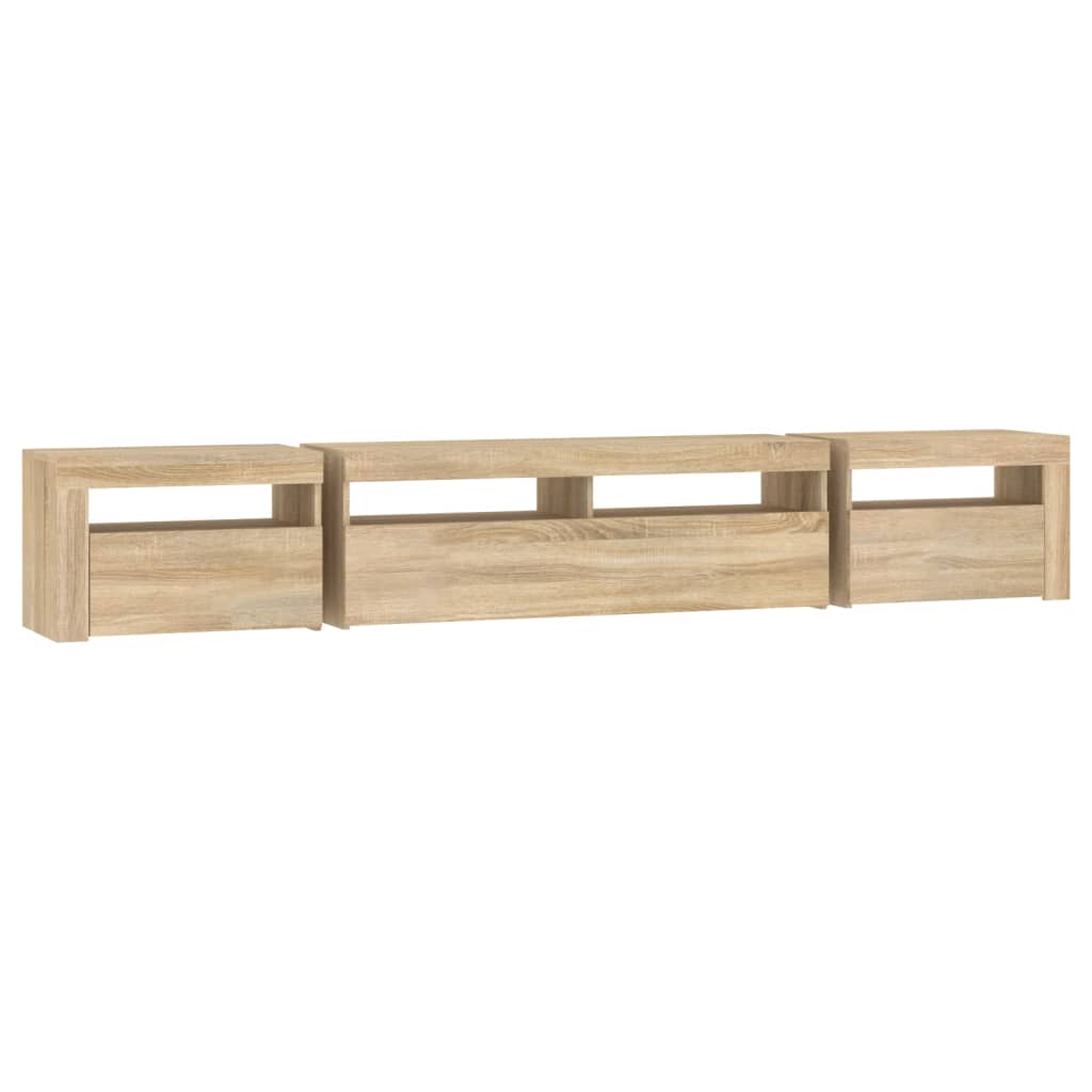 Modern Wooden Large 95 inch TV Tele Stand Unit Cabinet With LED Lights & Storage