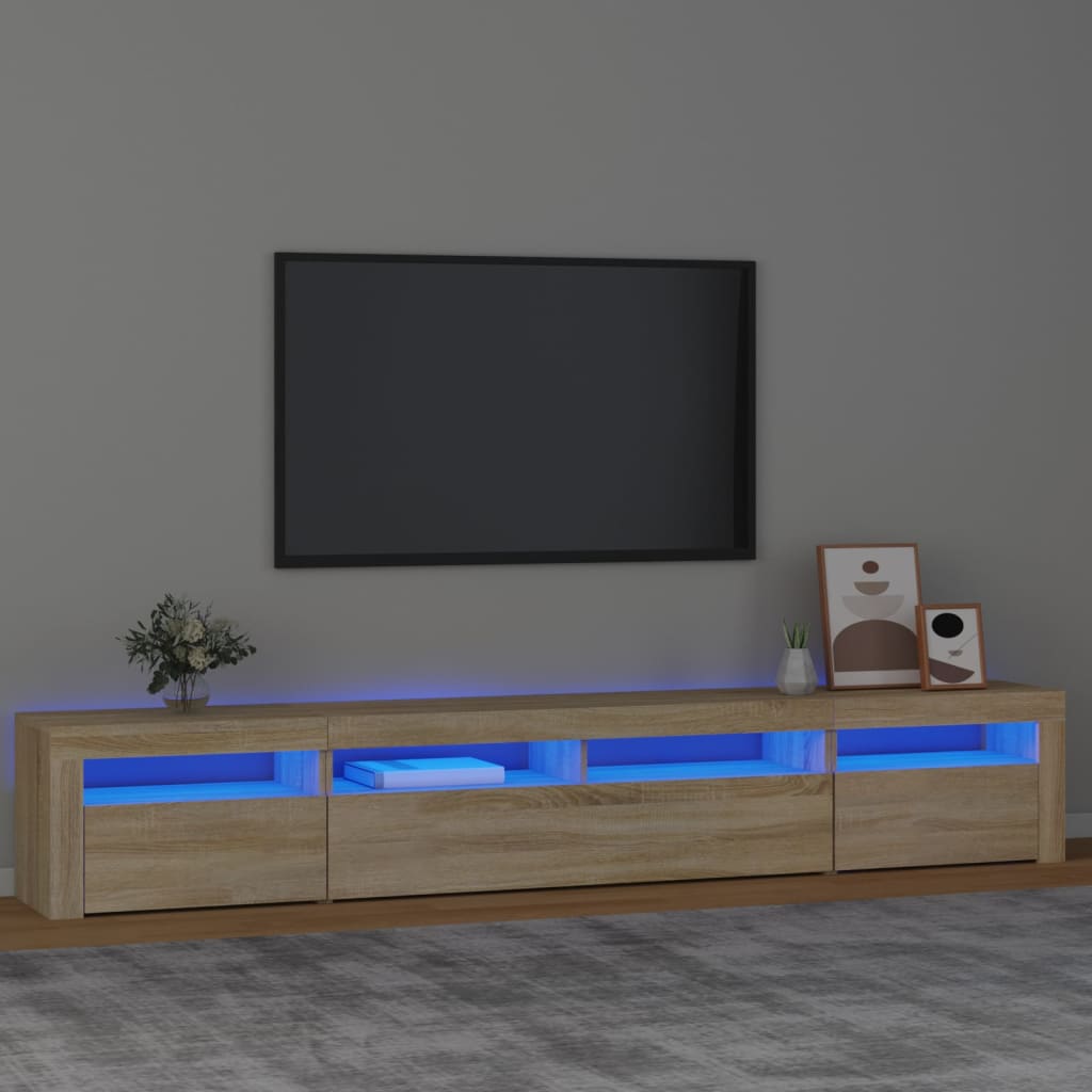 Modern Wooden Large 95 inch TV Tele Stand Unit Cabinet With LED Lights & Storage
