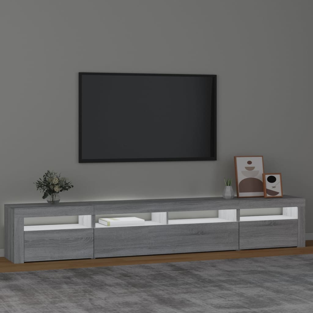 Modern Wooden Large 95 inch TV Tele Stand Unit Cabinet With LED Lights & Storage