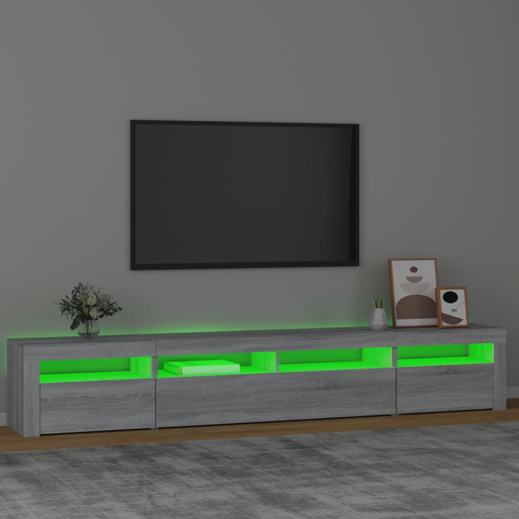Modern Wooden Large 95 inch TV Tele Stand Unit Cabinet With LED Lights & Storage