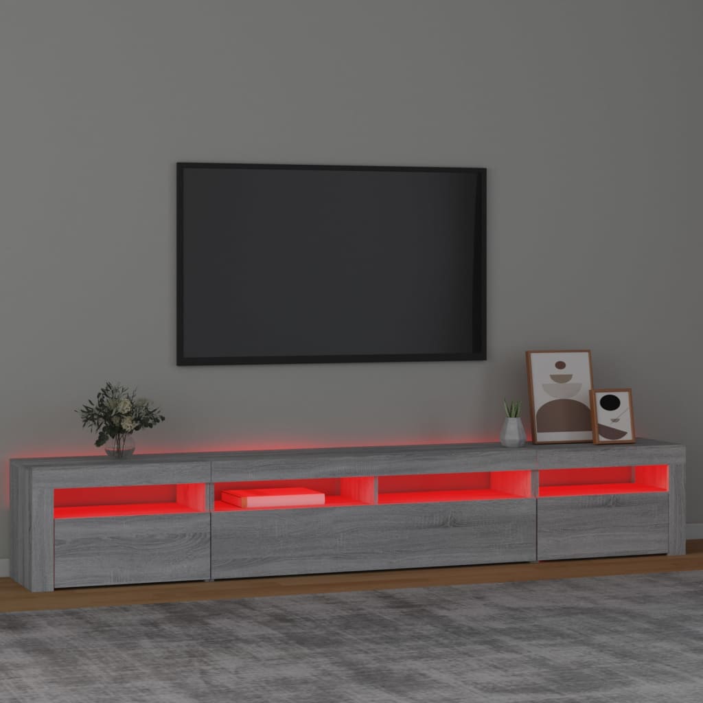 Modern Wooden Large 95 inch TV Tele Stand Unit Cabinet With LED Lights & Storage
