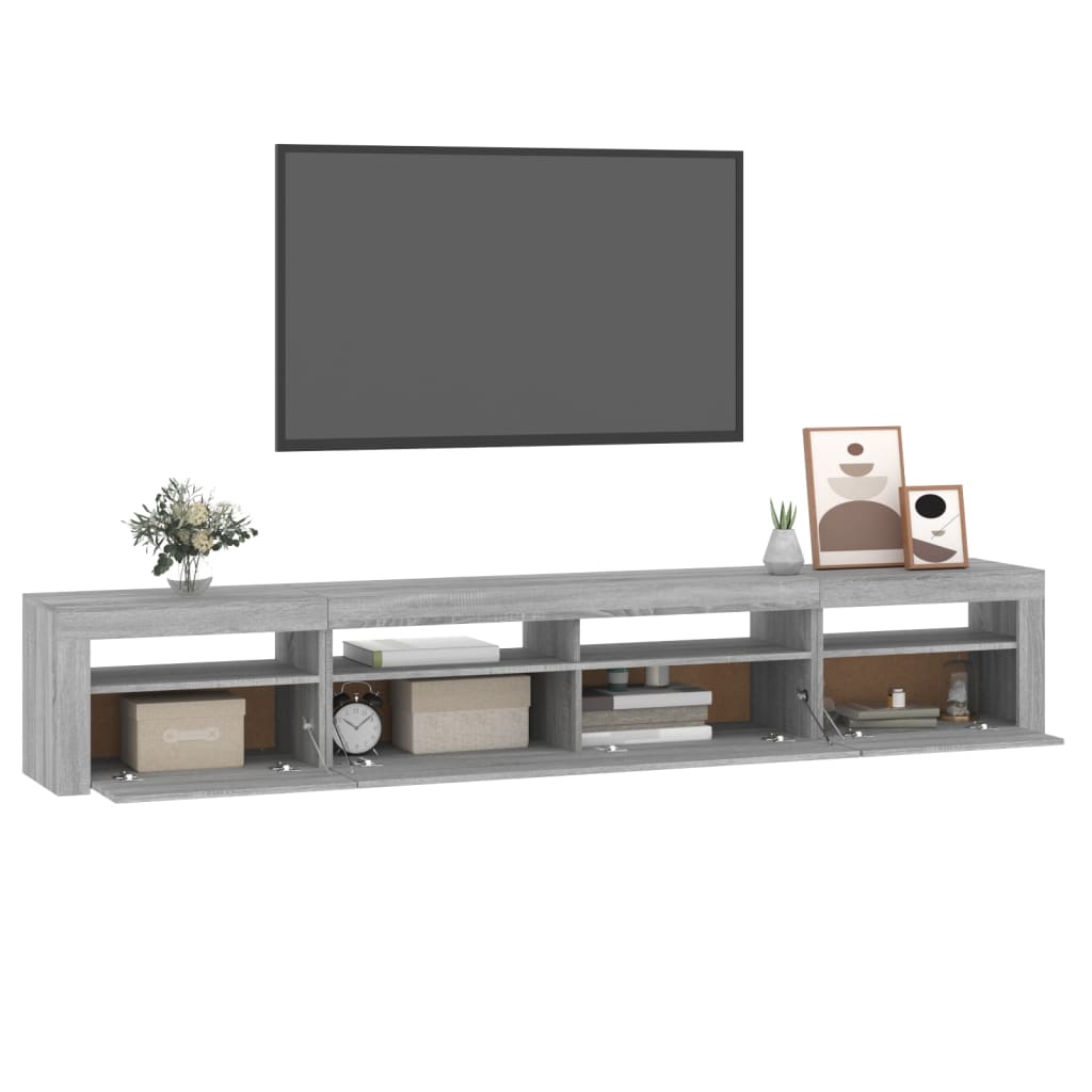 Modern Wooden Large 95 inch TV Tele Stand Unit Cabinet With LED Lights & Storage