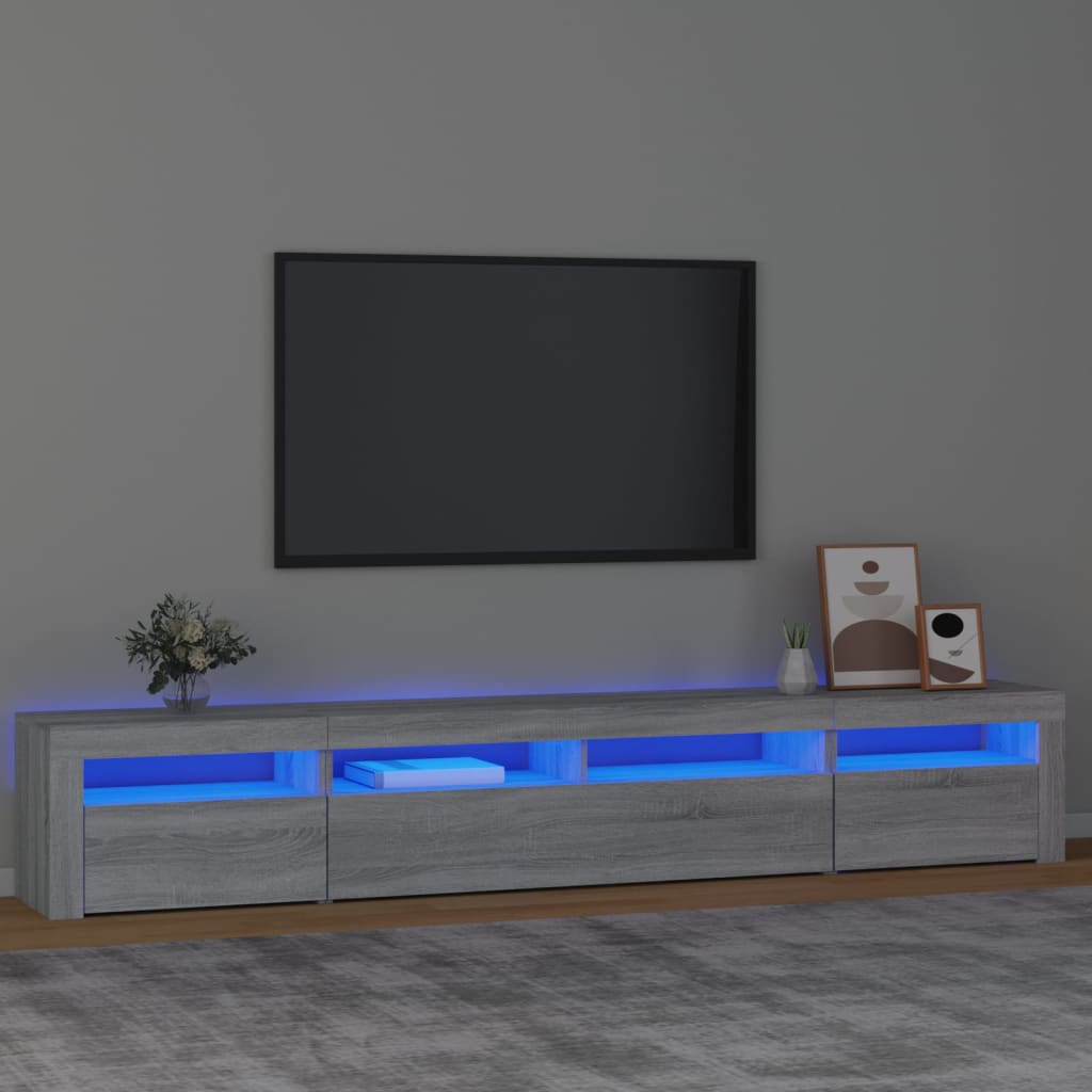 Modern Wooden Large 95 inch TV Tele Stand Unit Cabinet With LED Lights & Storage