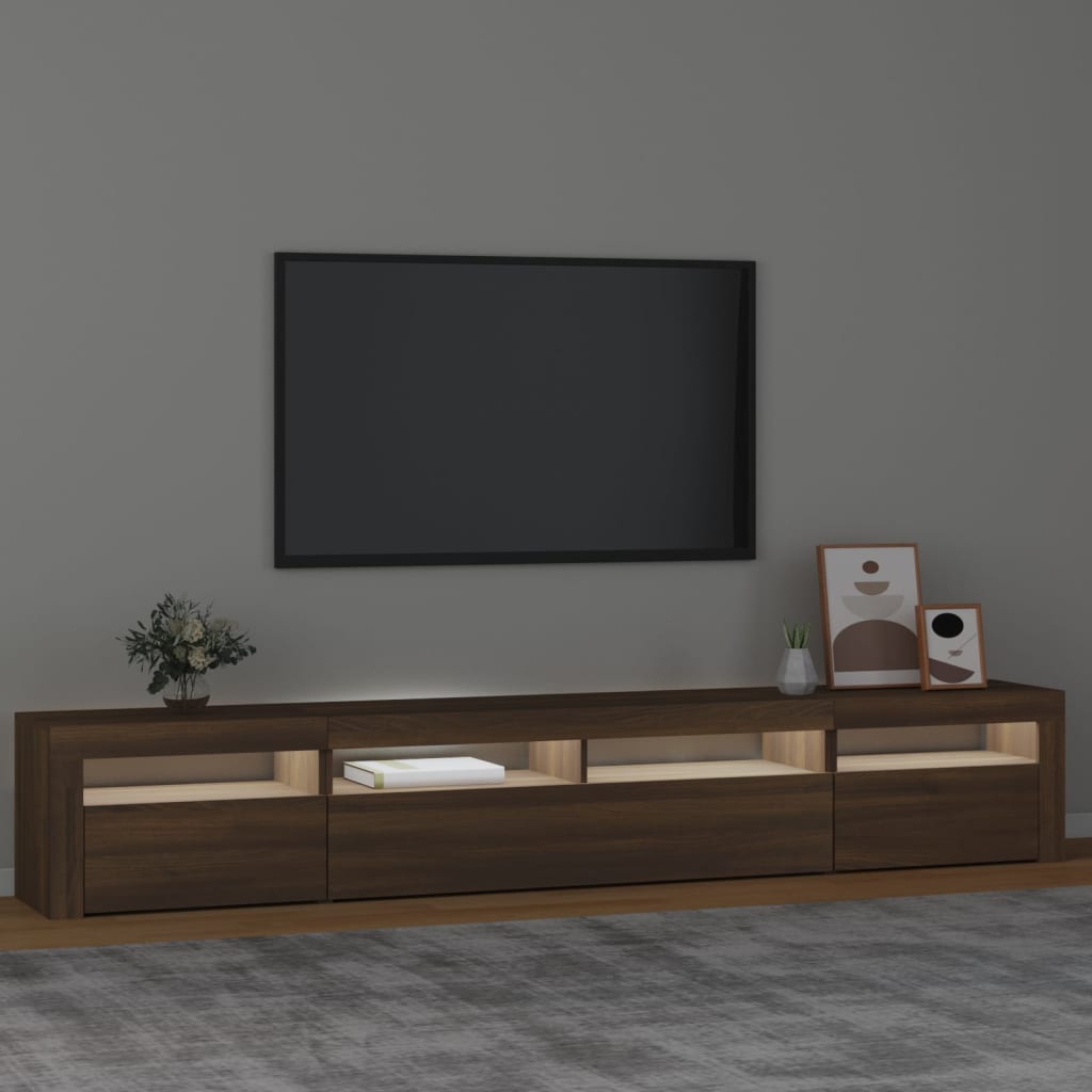 Modern Wooden Large 95 inch TV Tele Stand Unit Cabinet With LED Lights & Storage