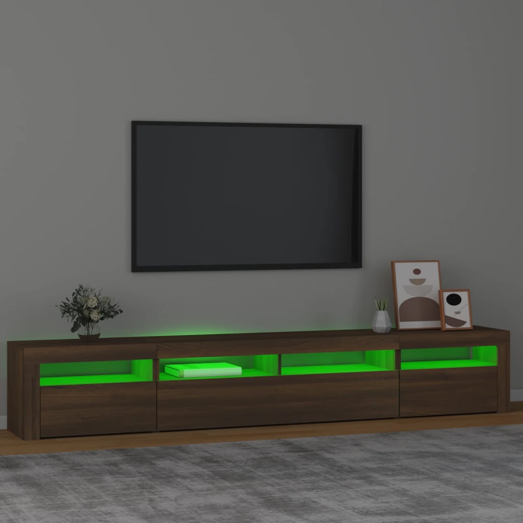 Modern Wooden Large 95 inch TV Tele Stand Unit Cabinet With LED Lights & Storage