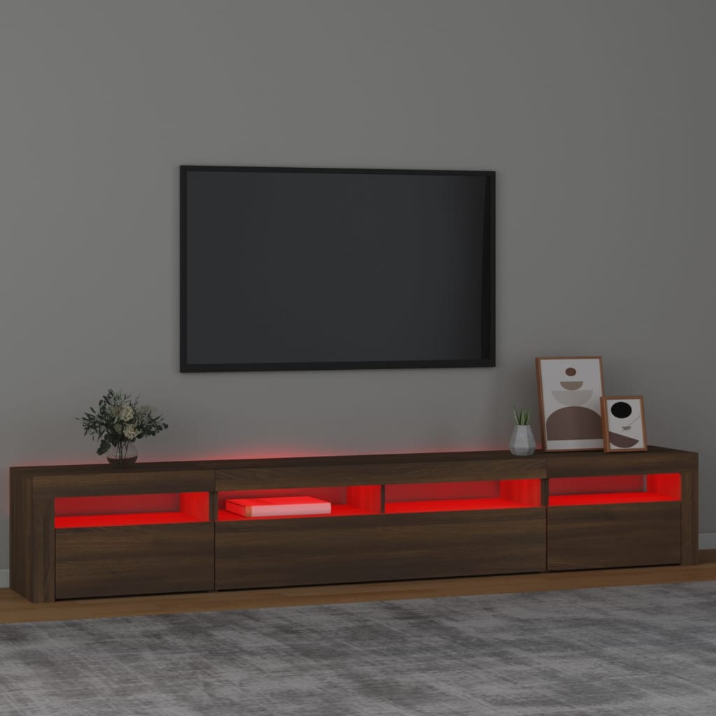 Modern Wooden Large 95 inch TV Tele Stand Unit Cabinet With LED Lights & Storage