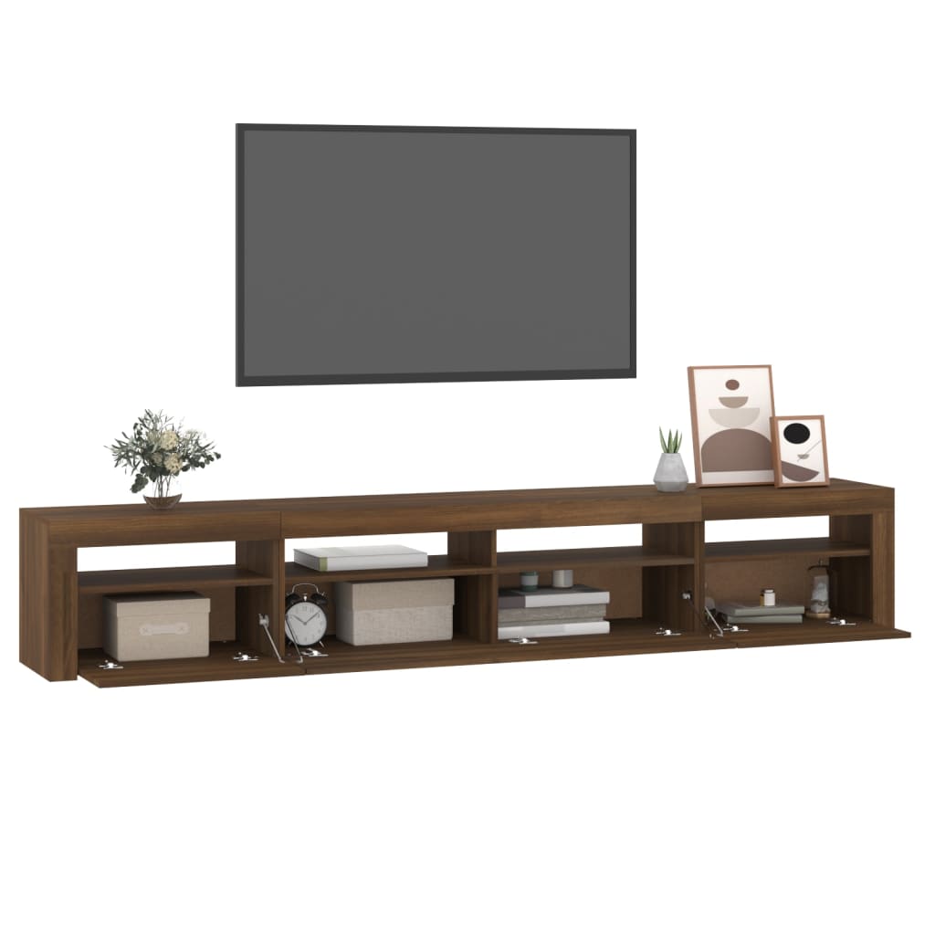 Modern Wooden Large 95 inch TV Tele Stand Unit Cabinet With LED Lights & Storage