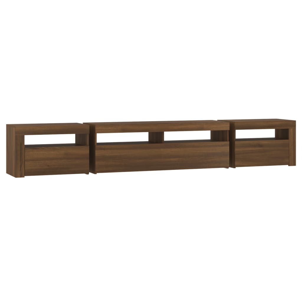 Modern Wooden Large 95 inch TV Tele Stand Unit Cabinet With LED Lights & Storage