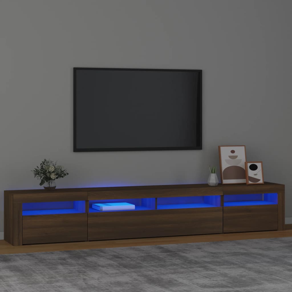 Modern Wooden Large 95 inch TV Tele Stand Unit Cabinet With LED Lights & Storage