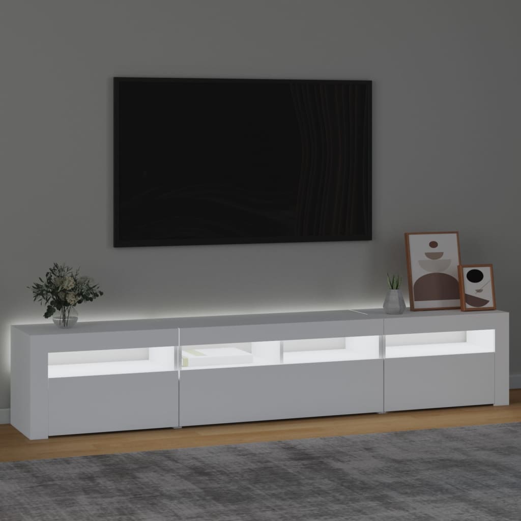 Modern Wooden 82 inch TV Tele Stand Unit Cabinet With LED Lights & Storage