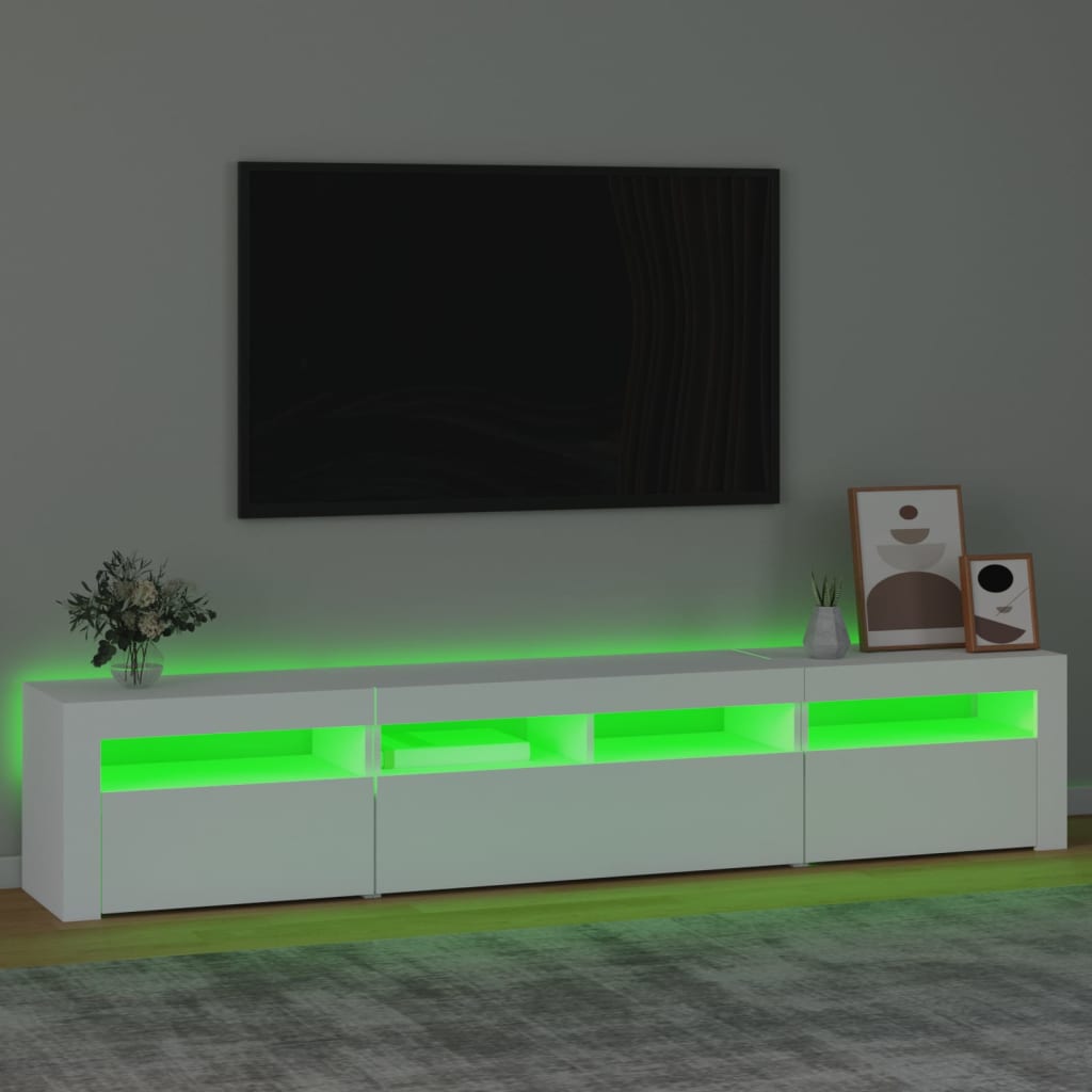 Modern Wooden 82 inch TV Tele Stand Unit Cabinet With LED Lights & Storage
