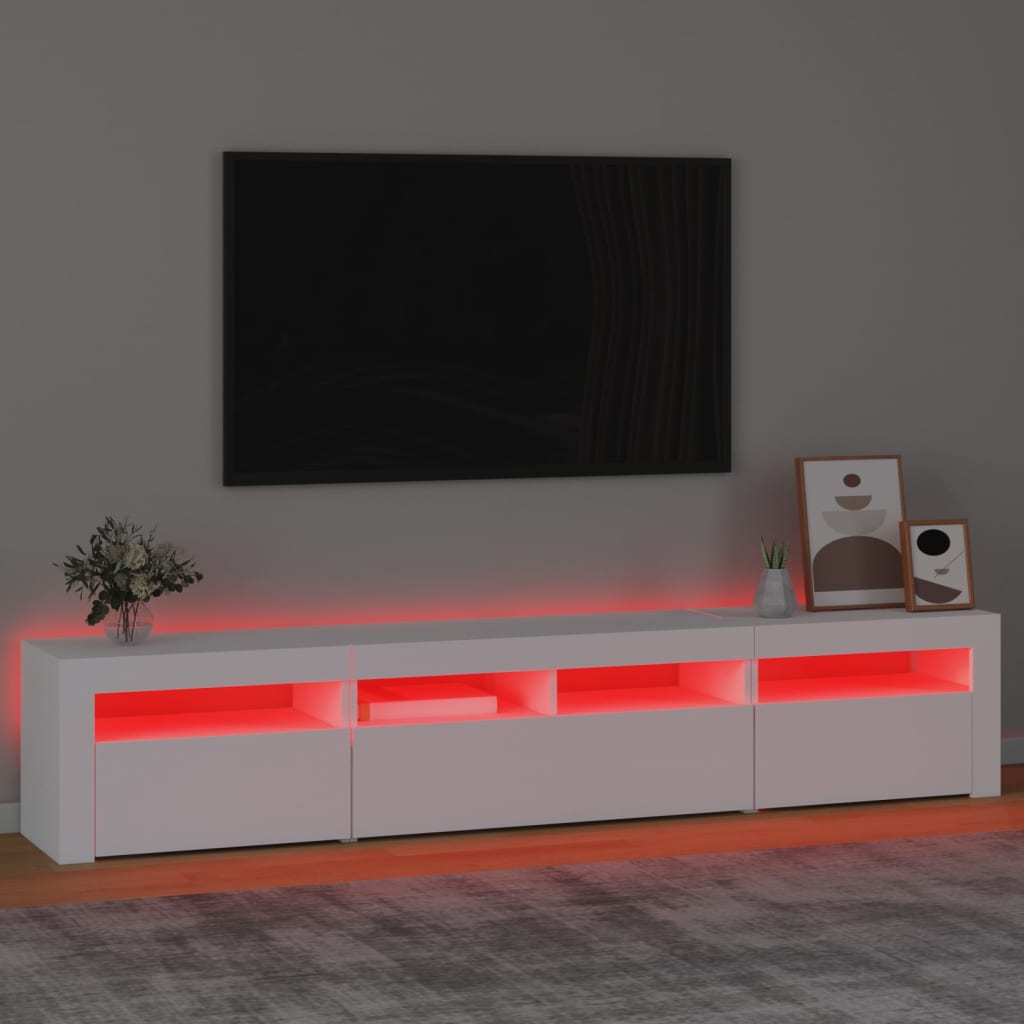 Modern Wooden 82 inch TV Tele Stand Unit Cabinet With LED Lights & Storage
