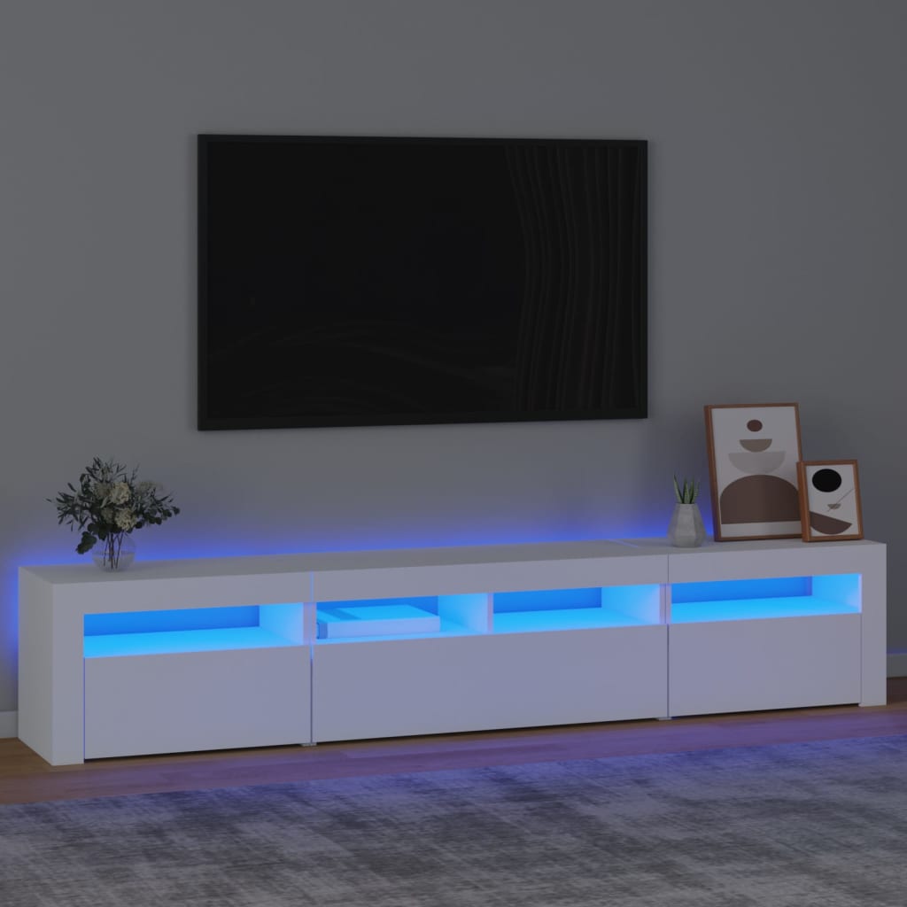 Modern Wooden 82 inch TV Tele Stand Unit Cabinet With LED Lights & Storage