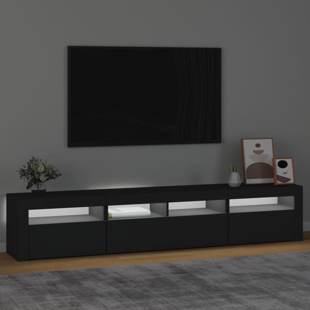 Modern Wooden 82 inch TV Tele Stand Unit Cabinet With LED Lights & Storage