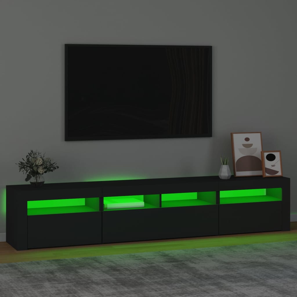 Modern Wooden 82 inch TV Tele Stand Unit Cabinet With LED Lights & Storage
