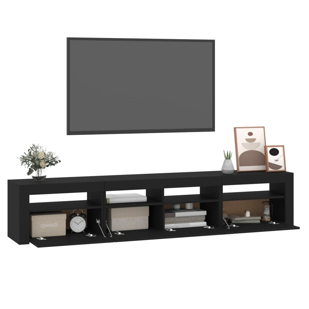 Modern Wooden 82 inch TV Tele Stand Unit Cabinet With LED Lights & Storage