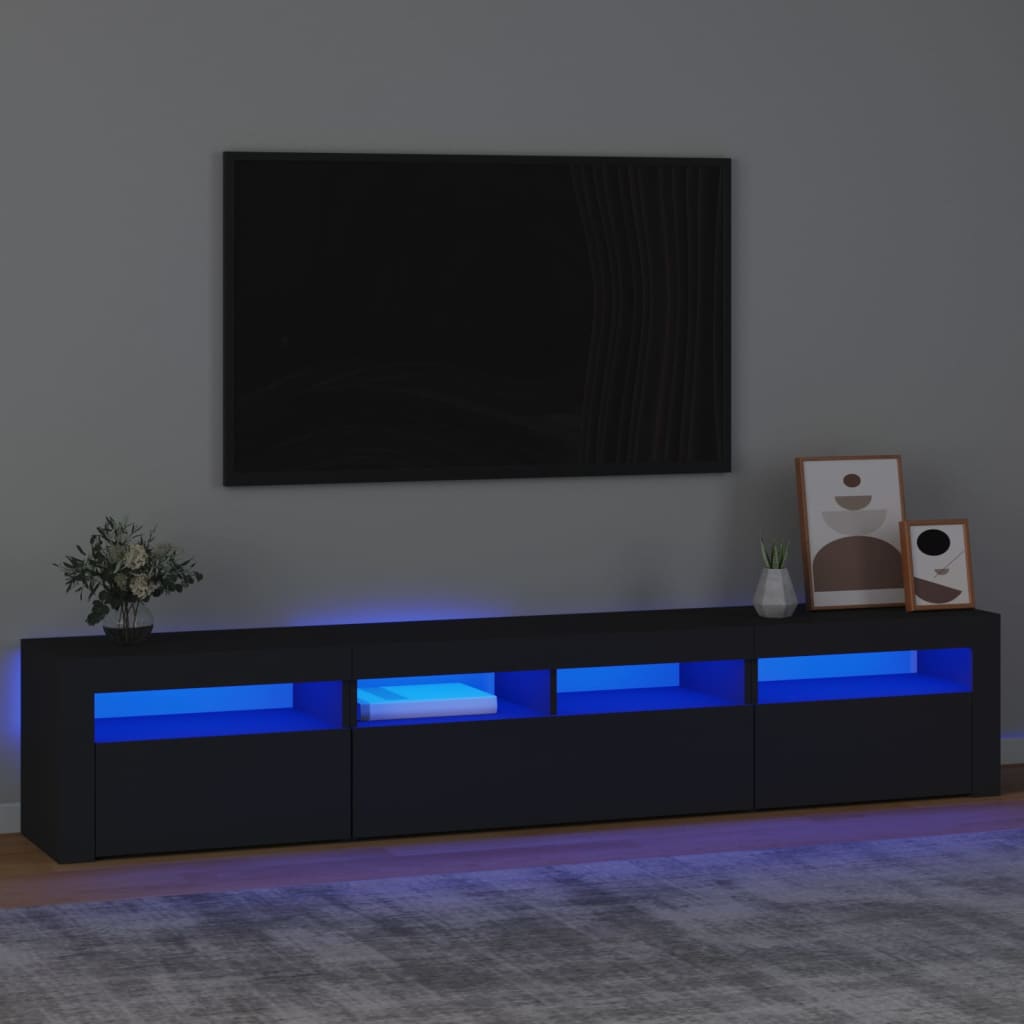 Modern Wooden 82 inch TV Tele Stand Unit Cabinet With LED Lights & Storage