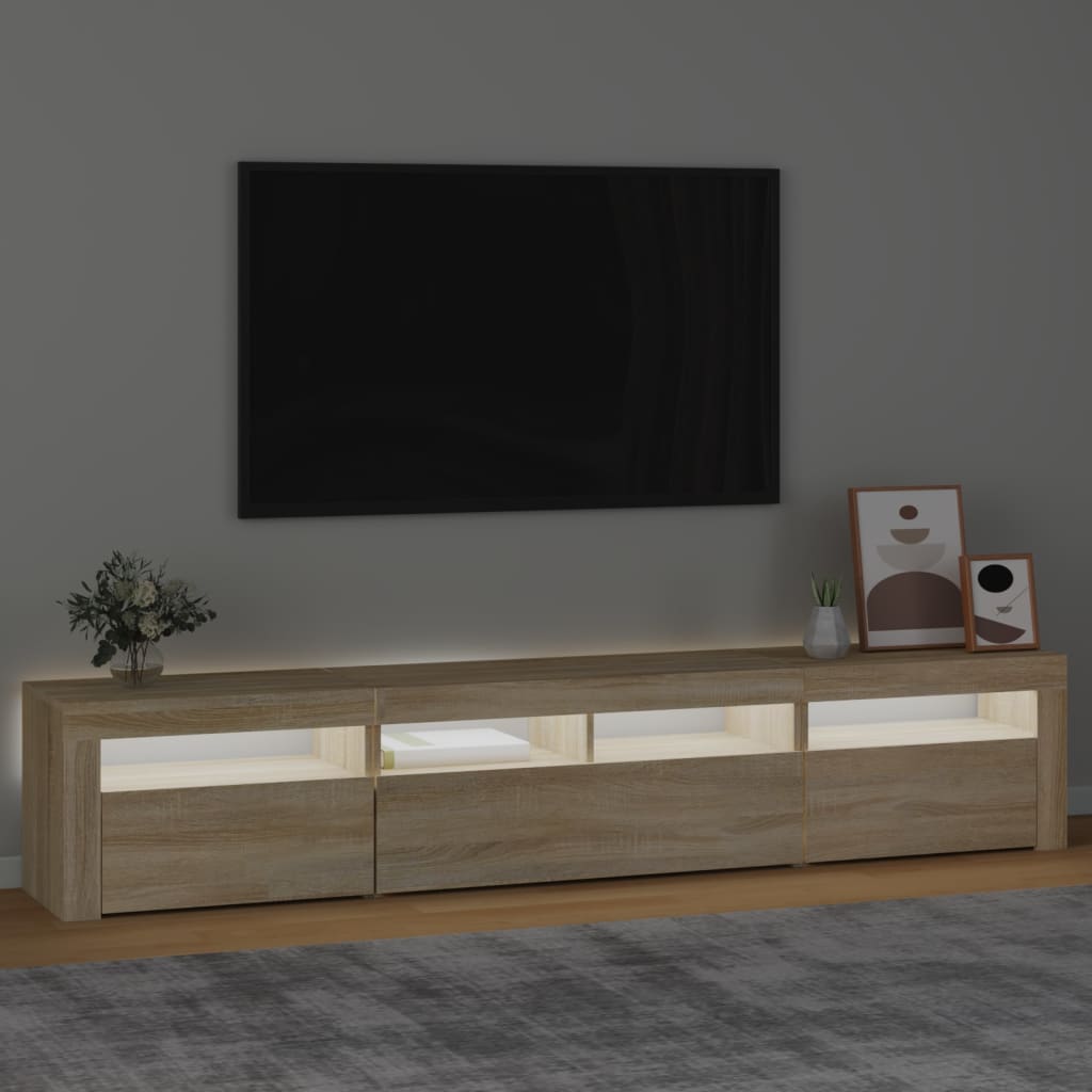 Modern Wooden 82 inch TV Tele Stand Unit Cabinet With LED Lights & Storage