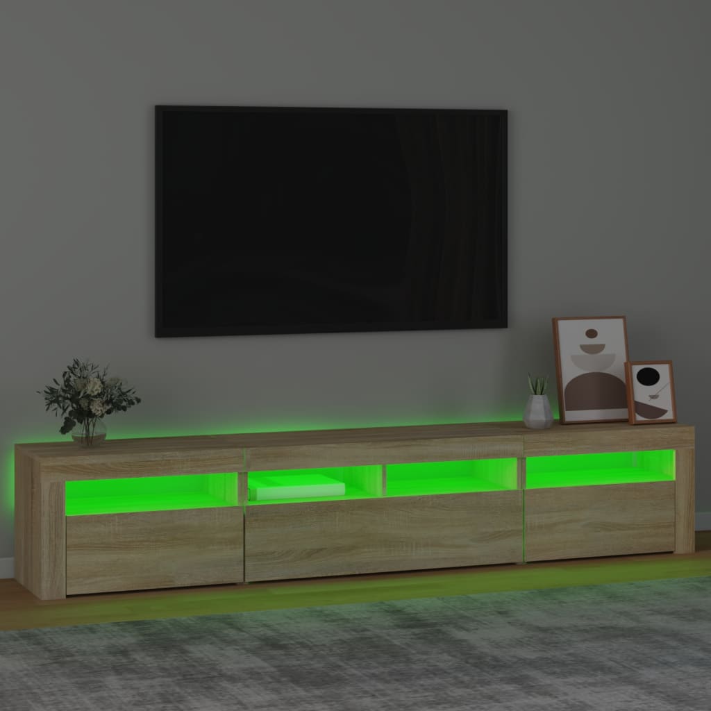 Modern Wooden 82 inch TV Tele Stand Unit Cabinet With LED Lights & Storage