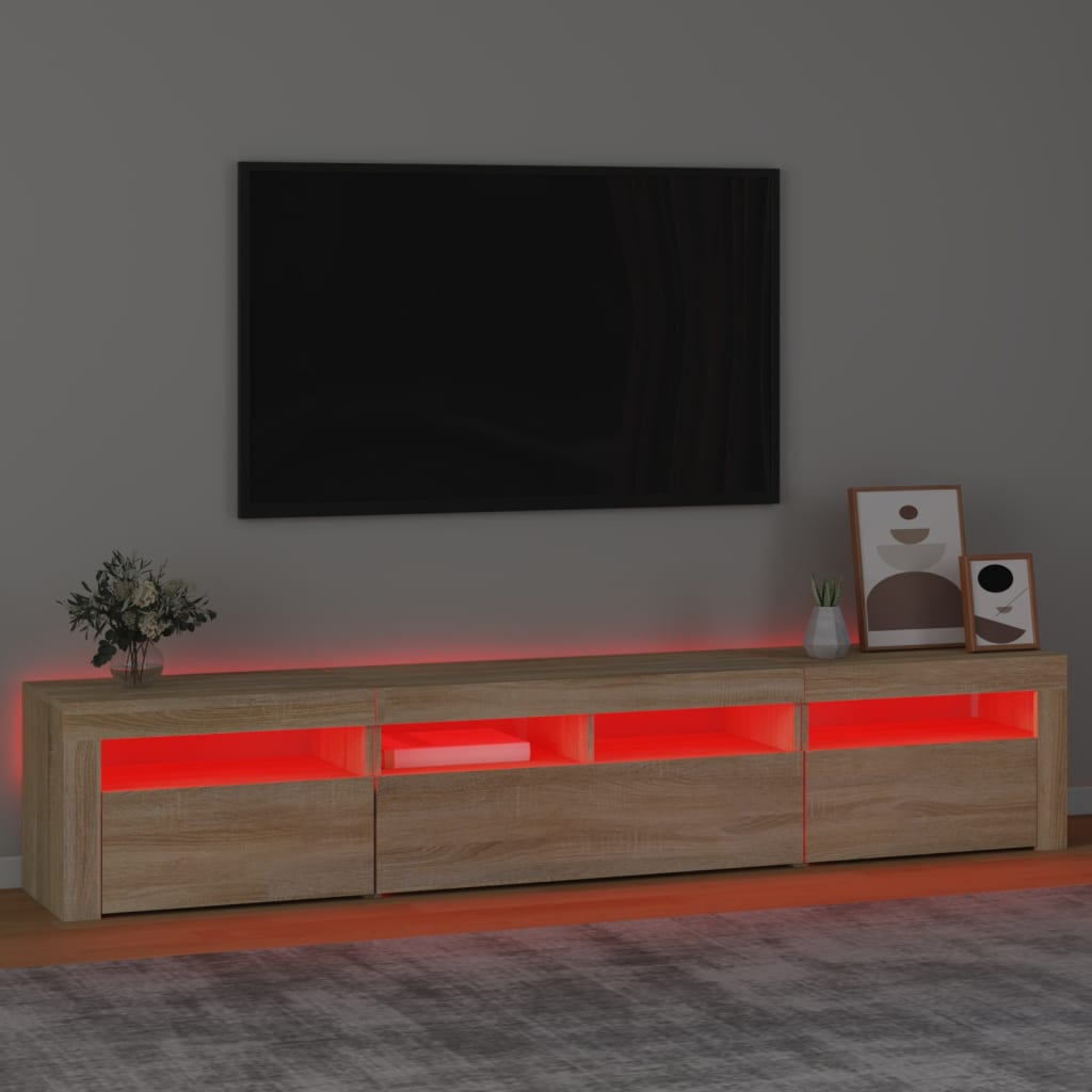 Modern Wooden 82 inch TV Tele Stand Unit Cabinet With LED Lights & Storage