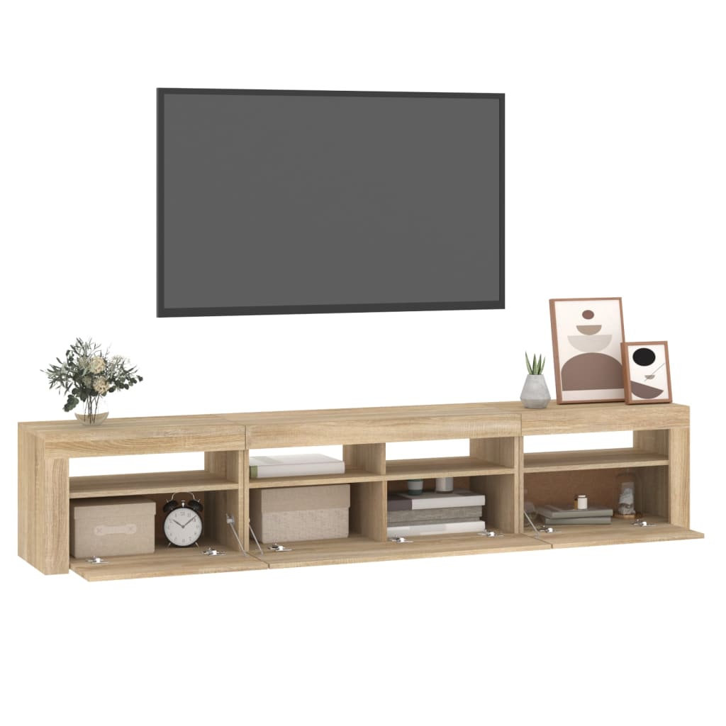 Modern Wooden 82 inch TV Tele Stand Unit Cabinet With LED Lights & Storage