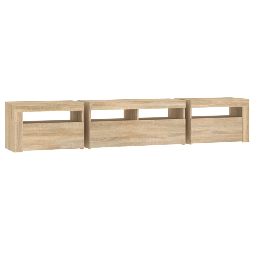Modern Wooden 82 inch TV Tele Stand Unit Cabinet With LED Lights & Storage