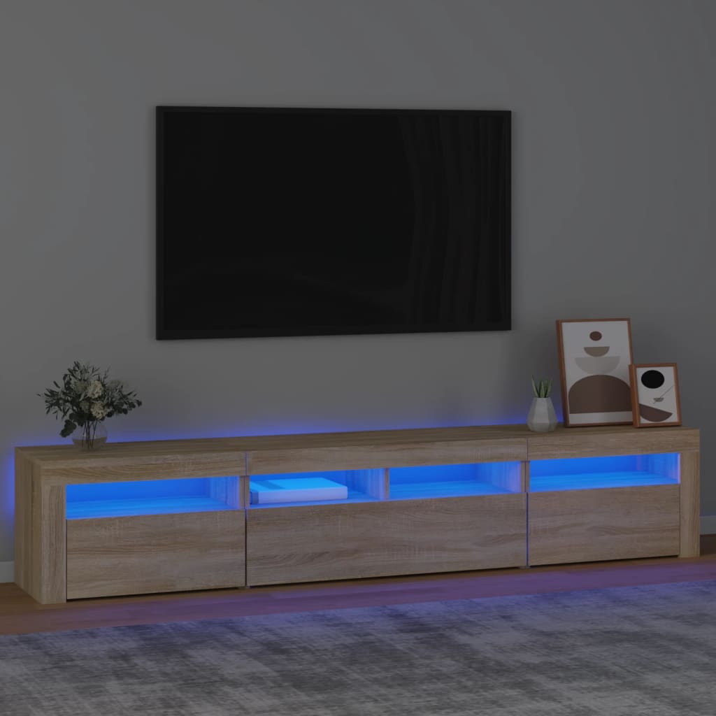 Modern Wooden 82 inch TV Tele Stand Unit Cabinet With LED Lights & Storage