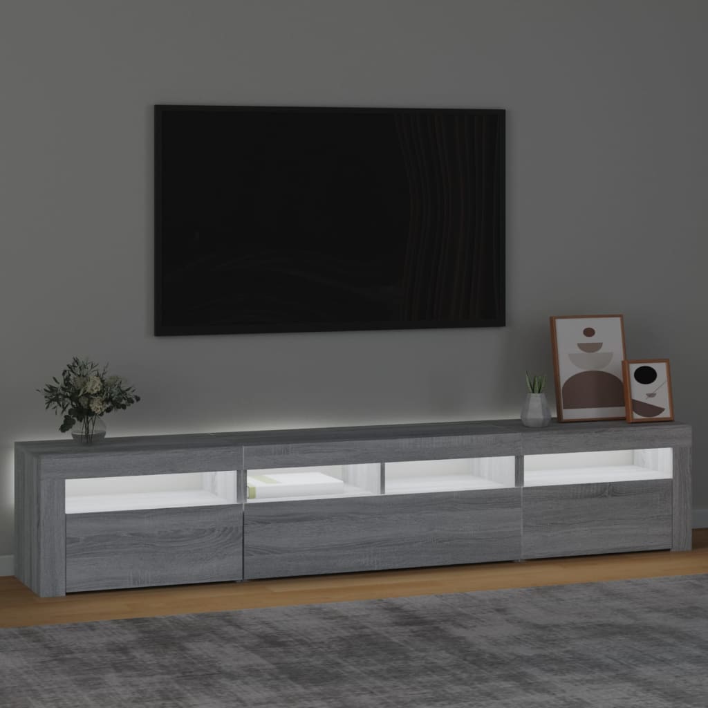 Modern Wooden 82 inch TV Tele Stand Unit Cabinet With LED Lights & Storage