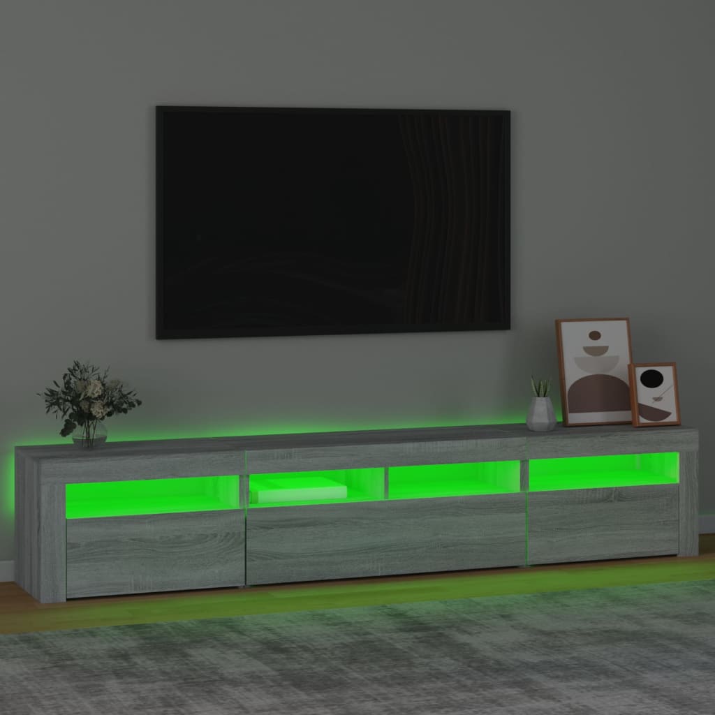Modern Wooden 82 inch TV Tele Stand Unit Cabinet With LED Lights & Storage
