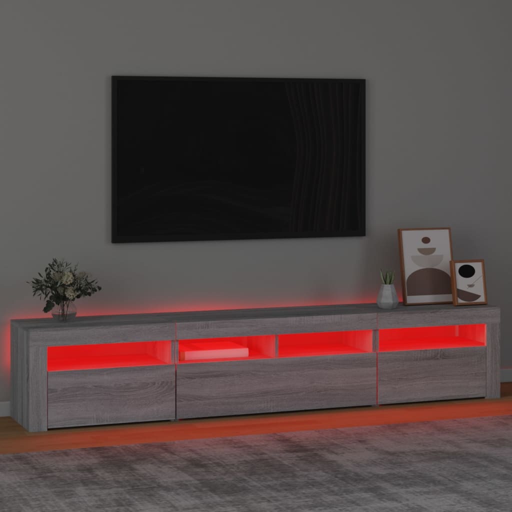 Modern Wooden 82 inch TV Tele Stand Unit Cabinet With LED Lights & Storage