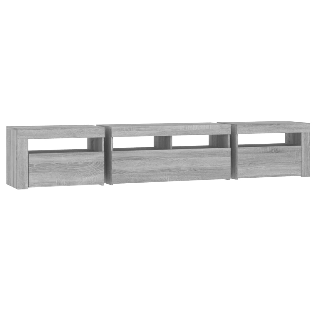 Modern Wooden 82 inch TV Tele Stand Unit Cabinet With LED Lights & Storage
