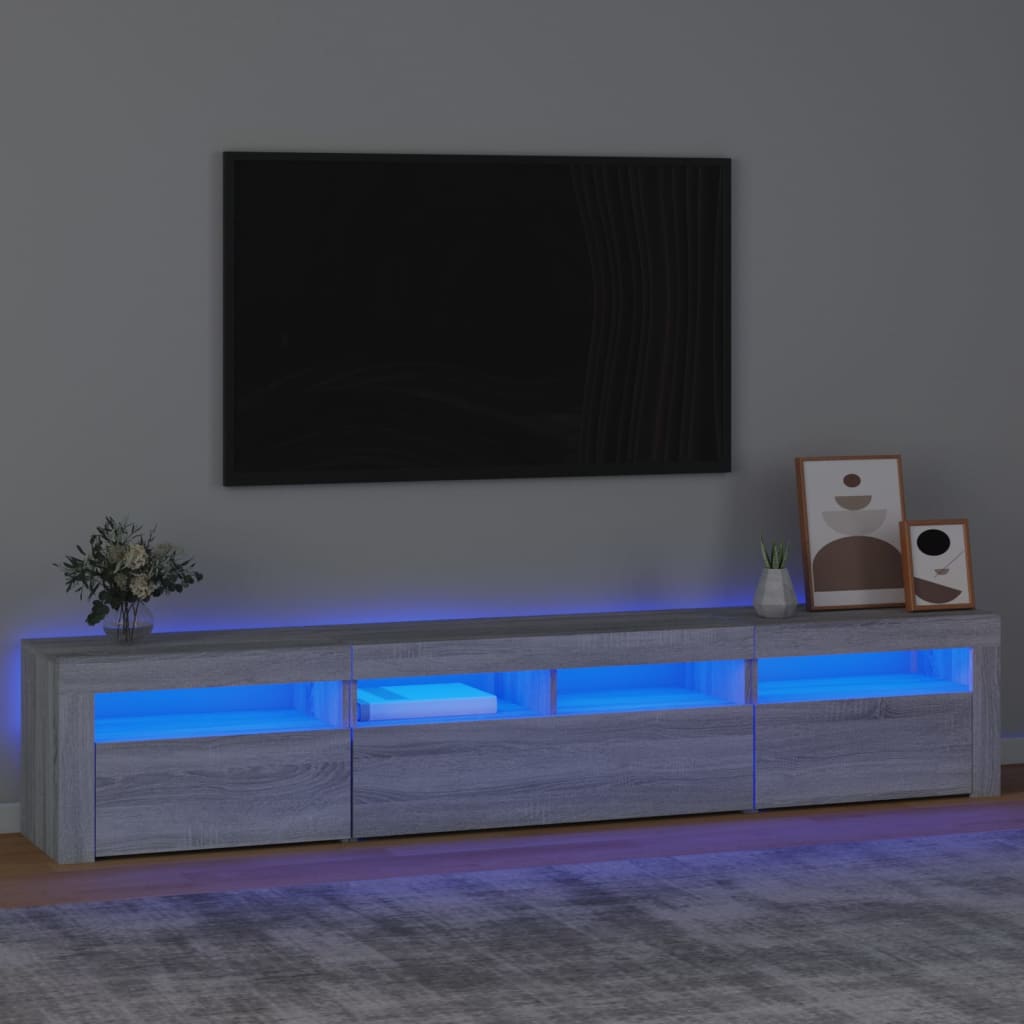 Modern Wooden 82 inch TV Tele Stand Unit Cabinet With LED Lights & Storage