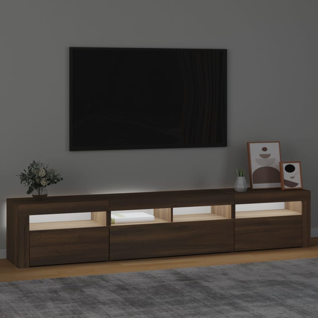 Modern Wooden 82 inch TV Tele Stand Unit Cabinet With LED Lights & Storage