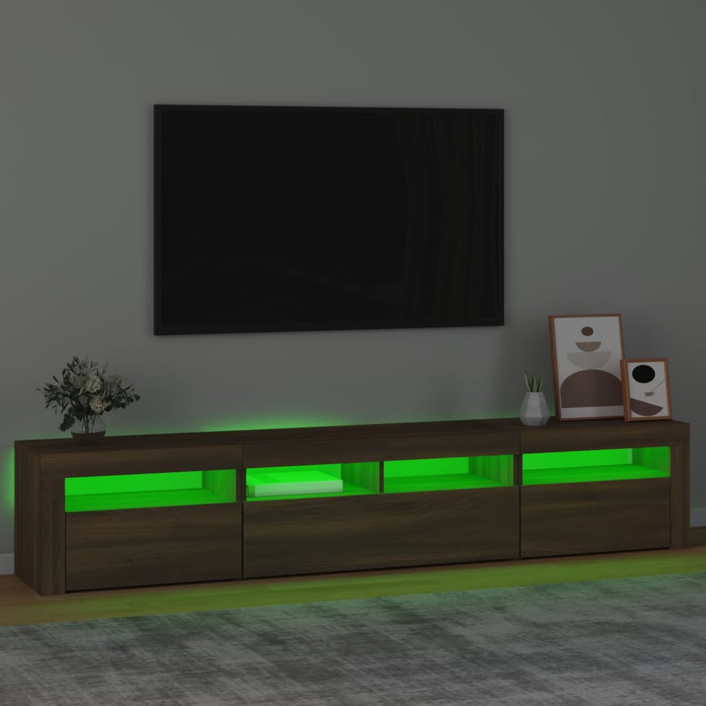 Modern Wooden 82 inch TV Tele Stand Unit Cabinet With LED Lights & Storage