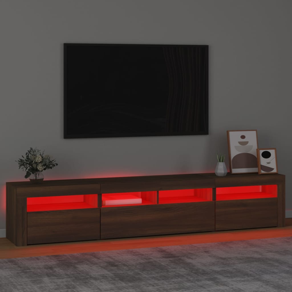 Modern Wooden 82 inch TV Tele Stand Unit Cabinet With LED Lights & Storage