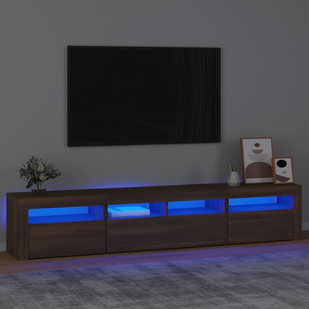 Modern Wooden 82 inch TV Tele Stand Unit Cabinet With LED Lights & Storage