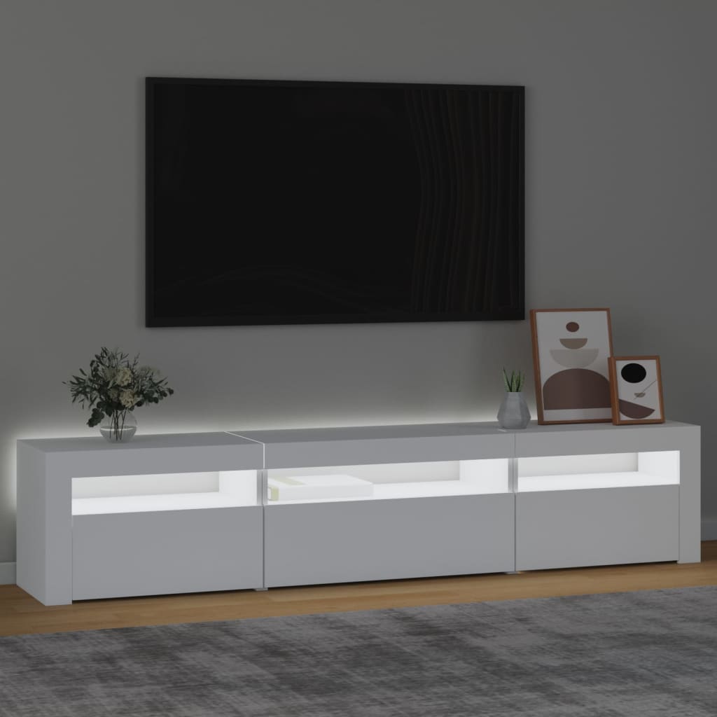 Modern Wooden Large TV Tele Stand Unit Cabinet With LED Lights & Storage Doors