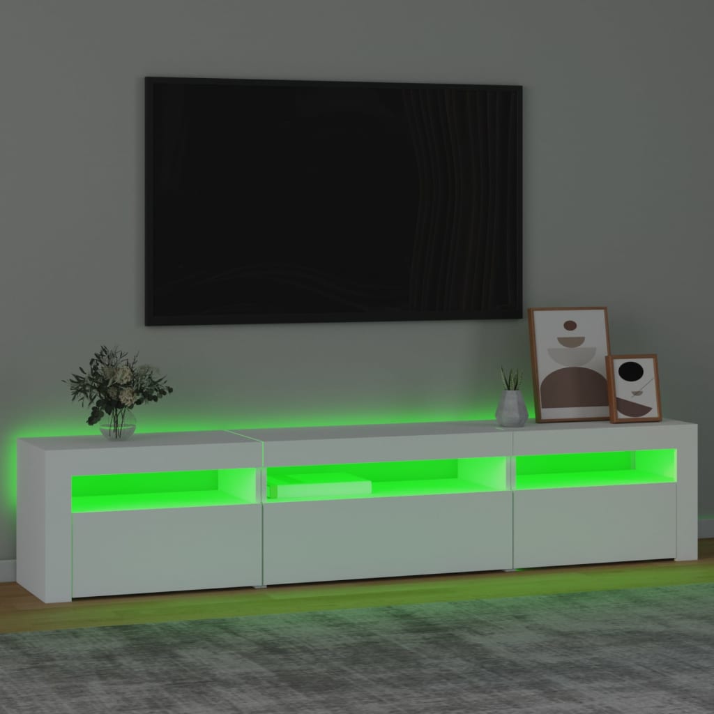 Modern Wooden Large TV Tele Stand Unit Cabinet With LED Lights & Storage Doors