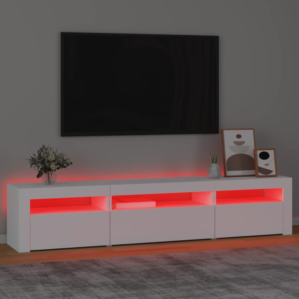 Modern Wooden Large TV Tele Stand Unit Cabinet With LED Lights & Storage Doors