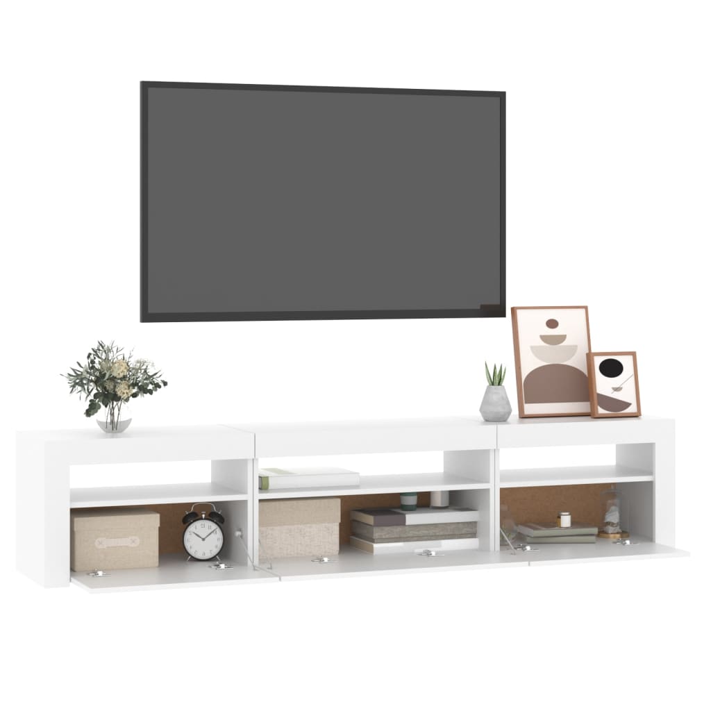 Modern Wooden Large TV Tele Stand Unit Cabinet With LED Lights & Storage Doors