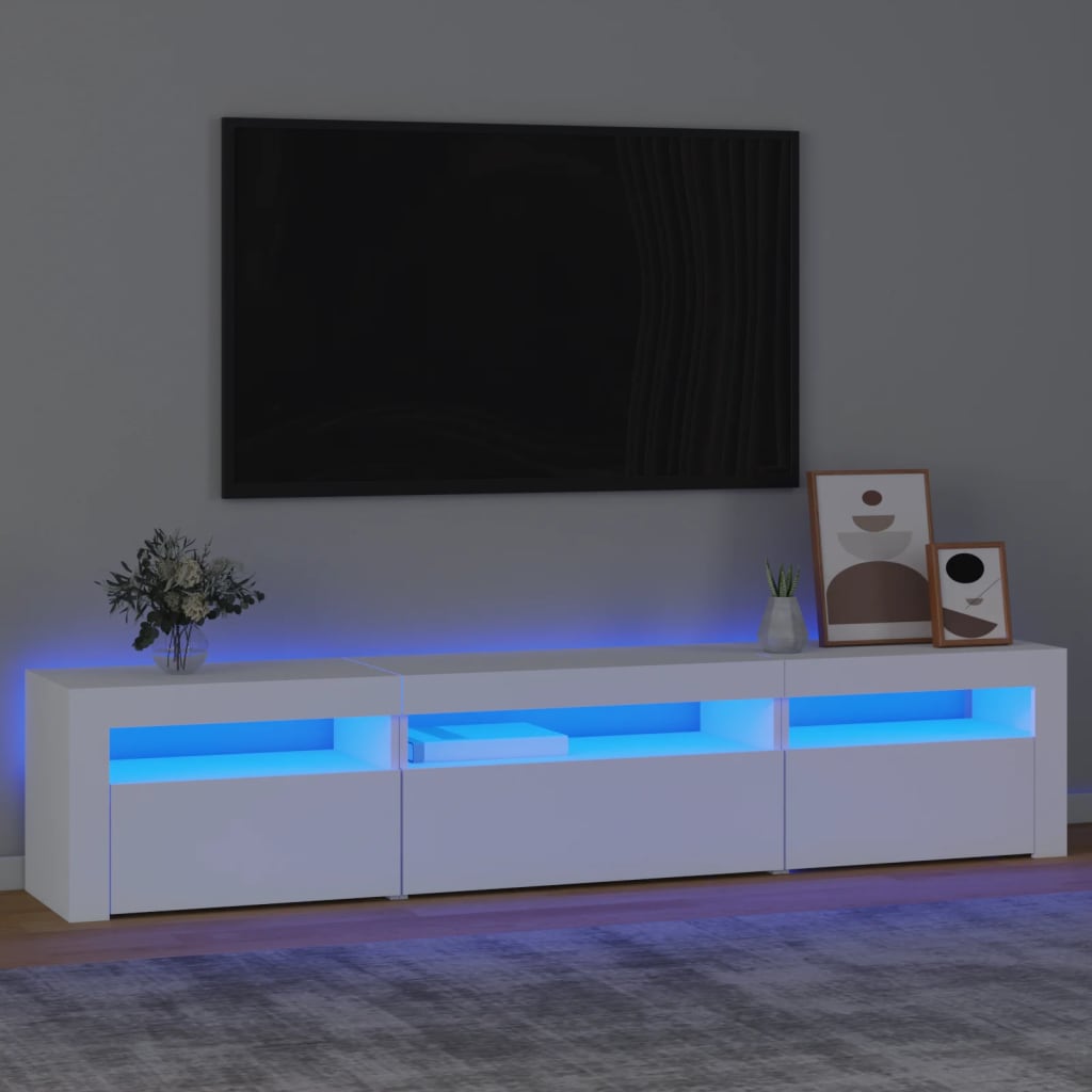 Modern Wooden Large TV Tele Stand Unit Cabinet With LED Lights & Storage Doors